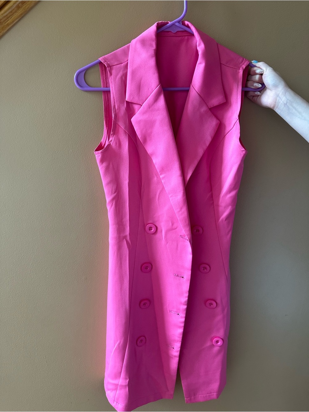 Sleeveless Pink Double-Breasted Blazer Dress